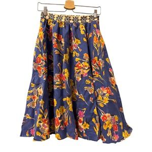 Edme & Esyllte Silk Floral Midi Skirt Colorful Cottagecore Bohemian Anthroologie